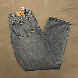 Lacoste Men's Jeans Size 34x31 Blue Denim Relaxed Fit Straight Logo Baggy Y2K‎